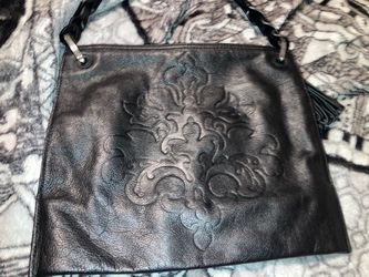 Vintage Brighton Black Leather Embossed Shoulder Bag
