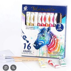 TBC 16 Watercolor Paint With 3 Free Brushes 