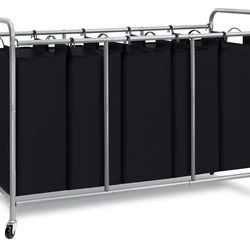 STORAGE MANIAC 5 Section Laundry Sorter, 5 Bins Rolling Separator Laundry Basket, Dirty Clothes Hamper Divider with Heavy Duty Rolling Lockable Wheels