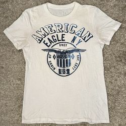American Eagle Men’s S Vtg Fit White Crew Neck Graphic Logo Short Sleeve T-Shirt 