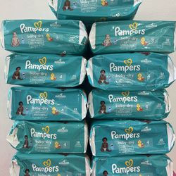Pamper Baby Dry Size 3 and 4 all 11 bags total 316 diapers x $85