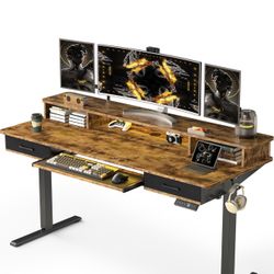 Like New Sit to Stand Desk 63”x24” w/ Keyboard Tray