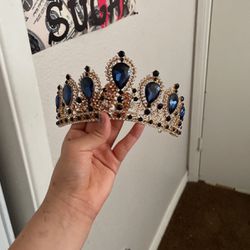 (Real Gold )Royal Blue And Black  Quinceñera Crown 