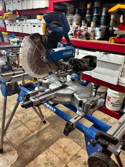 10in Kobalt double bevel sliding miter saw with stand.