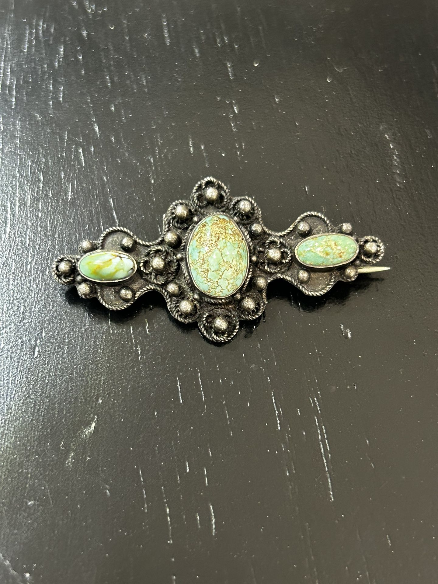 Native American Jewelry Navajo Antique Silver Turquoise Pin Brooch Vintage 