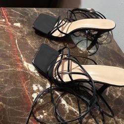 Black Strappy Tie leg design heeled sandals