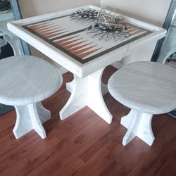 Nice Marble Backgammon Table & Stools