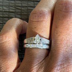 14K White gold 1 CT Marquis Wedding Ring Set - Size 7