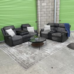 *Free Delivery* Gray Manual Recliner Couch Sofa Loveseat Set