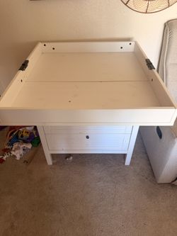 Baby Changing Table Dresser – White Wood Flip-Top, 2 Drawers