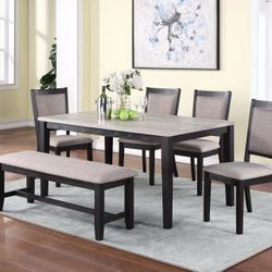 BRAND NEW EXPRESSO 6 PIECE WOOD W/ UPHOLSTERED CUSHIONS DINING SET