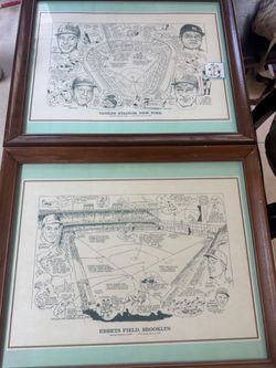 Old Dodgers and Yankees Framed Prints Vintage Ruth Jackie Robinson