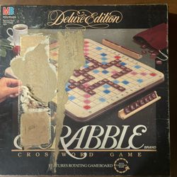 Vintage 1989 Deluxe Scrabble Rotating Base / Turntable Complete Board Game. The Top Box Cover Is Damaged. 