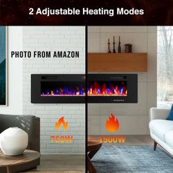 NEW 42" Wall‐Mounted Electric Fireplace – Slim Design, Multicolor Adjustable Flames 