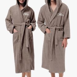 AW BRIDAL 2Pcs Hooded Terry Cloth Robes 100% Cotton