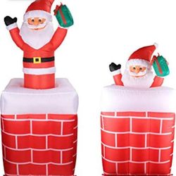 5FT Inflatable Santa Claus in Chimney Automatic Up and Down with LED Lights Christmas Decoration for Outdoor Yard

