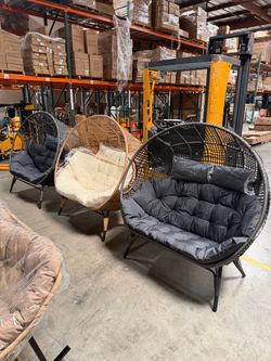 New assembled double eggs chair with Beige and dark gray cushion.
