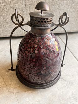 Purple Mosaic glass and metal candle holder