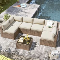 New-LazySunsets 7 Piece Outdoor Patio Furniture Set with Coffee Table, Outdoor Patio Furniture Sets with Waterproof Cover, Wicker Rattan Outdoor Conve
