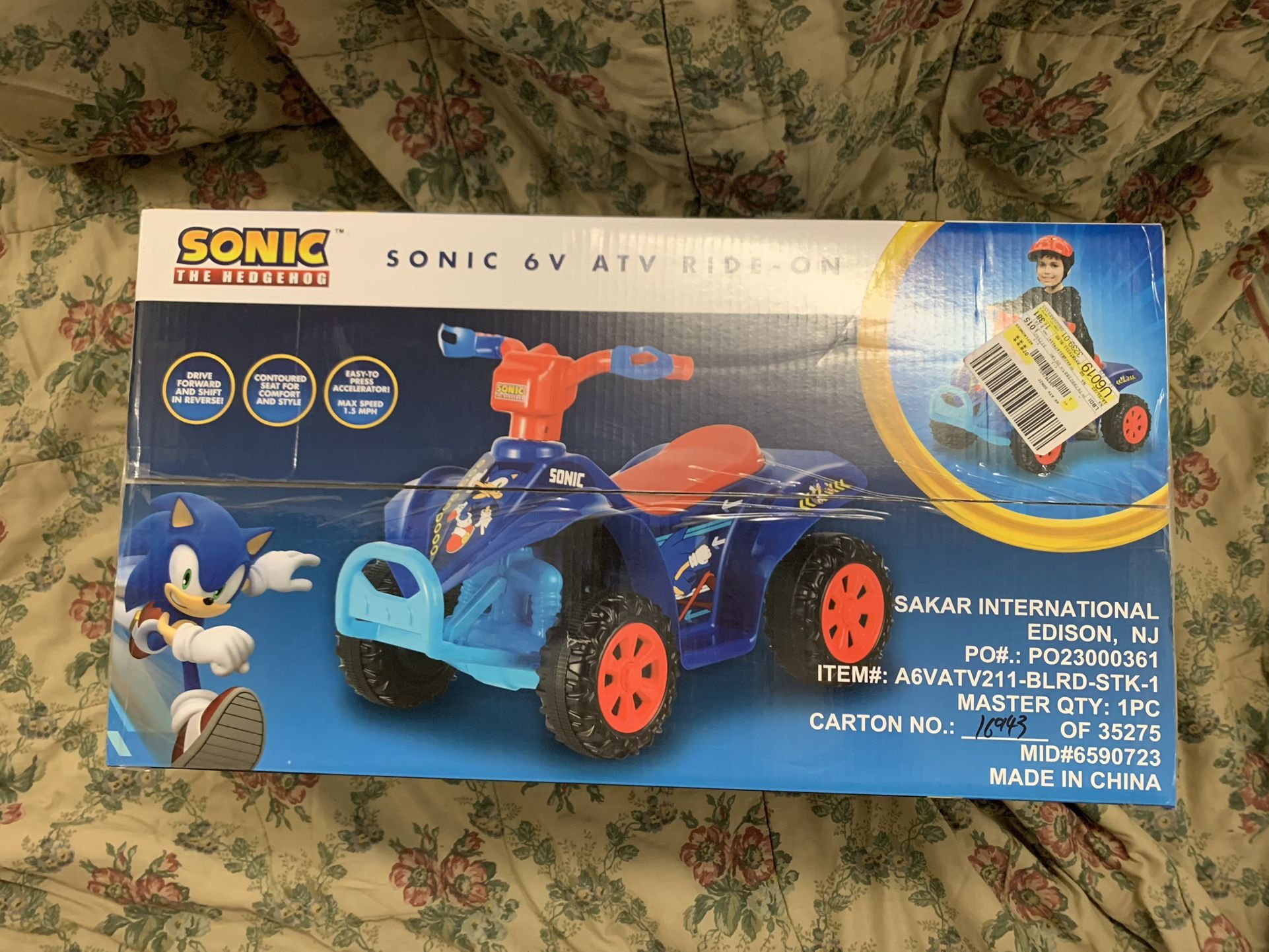 Licensed Sonic The Hedgehog 6V Battery Powered Ride on ATV for Kids Ages 2-5 Years Old, Blue
