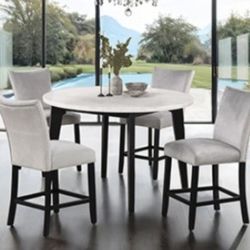 Brand New Black, White & Grey 5pc Counter Height Dining Table Set w Marble Top 