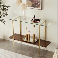 Glass Console Table With Bottom Wood Finish