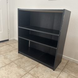 Black Shelf Unit: 3 Shelves. Used. Particle Board. 