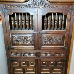 Hand Carved WOOD Armoire Chest