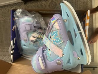 New Adjustable Kids Ice Skates - 1-4 Size Adjustable Hockey Lace-Up Skates with Warm Plush Lining