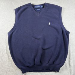 Vintage Polo Ralph Lauren Sweater Vest Men’s L Blue V-Neck Pullover Pony Logo