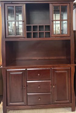 Cherry Wood buffet cabinet with Hutch Wine Rack