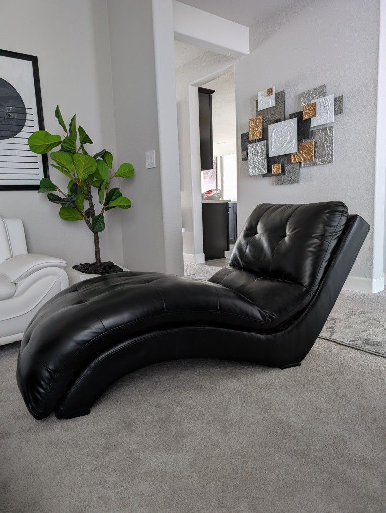 Black Faux Leather Chaise Lounge