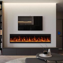 60 inch Electric Fireplace., 4.3" Ultra-Thin Electric Fireplace Inserts, 4 Color Flame and Log Options -2 Heating Stage