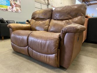 LA-Z-BOY Brown Leather 2 Seat Manual Recliner Sofa