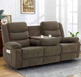 3-Seater Sofa with Recliner Sofa, Reclining Loveseat with Console, Oversized Reclining Couch with Drop Down Table, with Cup Holder and Recessed Power 