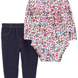 2-Piece Floral Peplum Bodysuit Pant Set - 6M