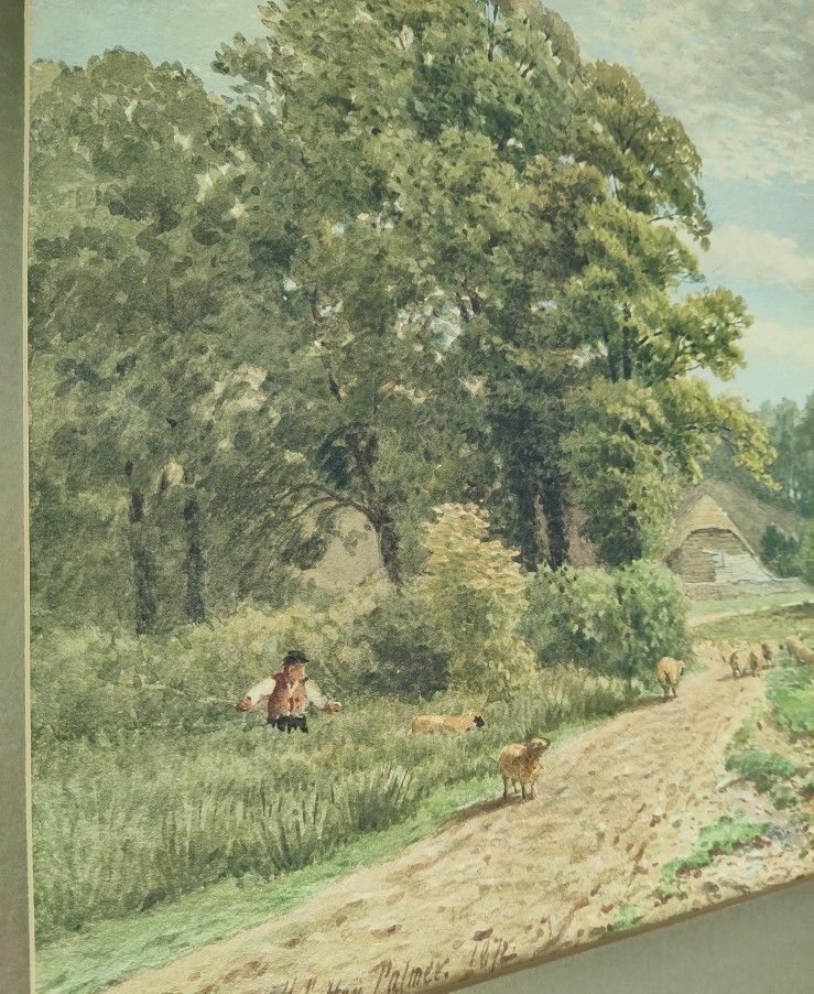 Antique pastoral painting, Original 1872 by Harry Sutton Palmer
