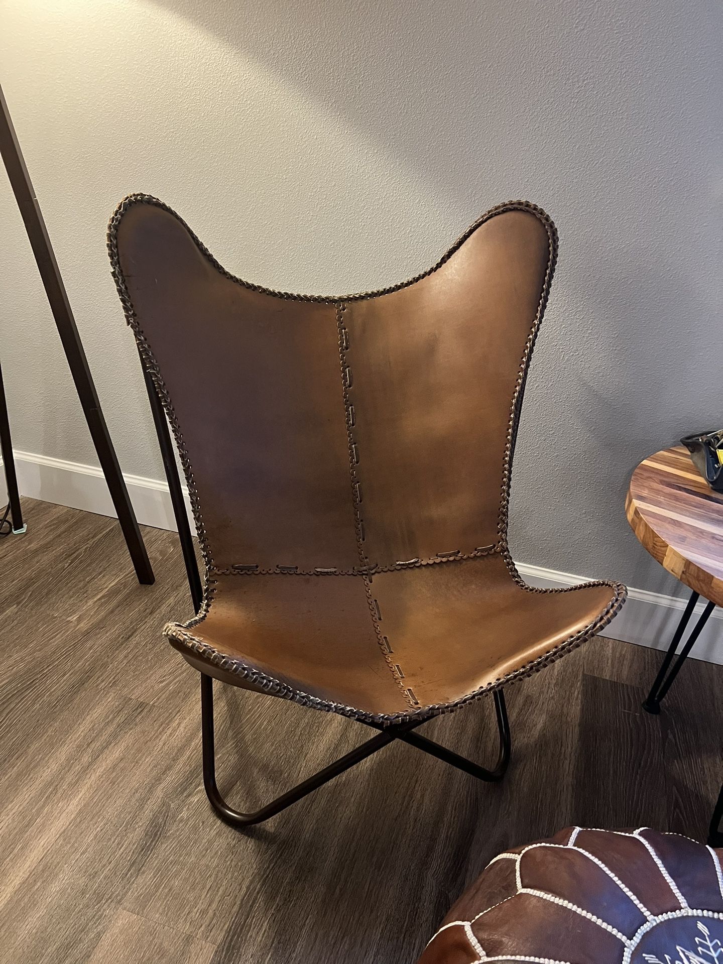 Brown Leather Butterfly Chair 