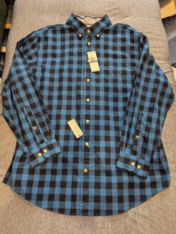 Tommy Hilfiger Men's XL Long Sleeve Checkered Plaid Shirt Navy & Royal Blue