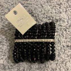 Black Stretch Multiple Strand Beaded Bracelet With Rhinestones,by DA VINCI