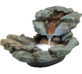 Alpine 20" Long Indoor/Outdoor River Rock Waterfall Tabletop Fountain with LED Lights