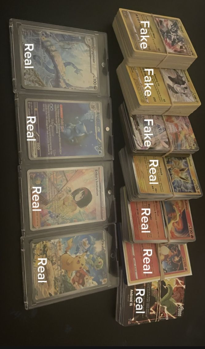 Fake,Real, Pokemon, DragonBall Cards