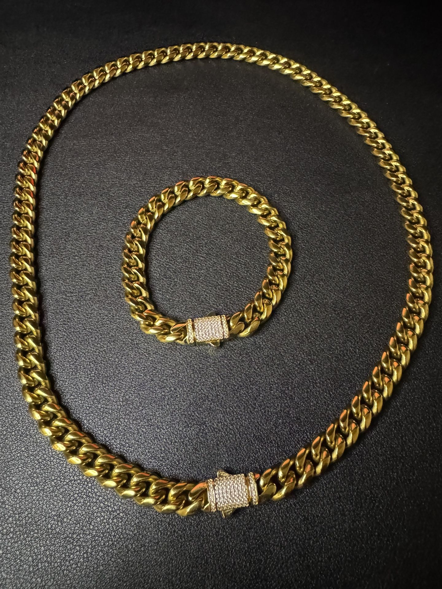 18k Gold Layered Cuban Chain And Bracelet