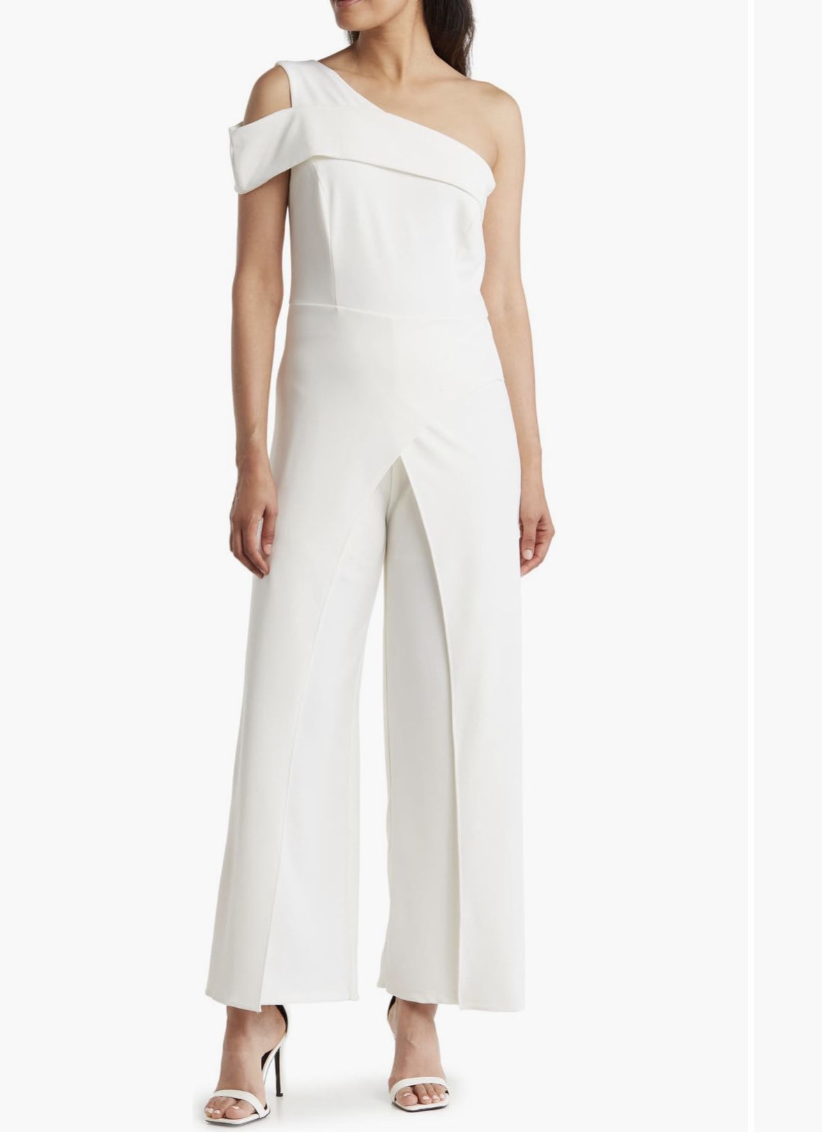  MAKE ME AN OFFER! NEW! MARINA IVORY JUMPSUIT-ONE SHOULDER ASYMMETRIC-Size 12- with tags