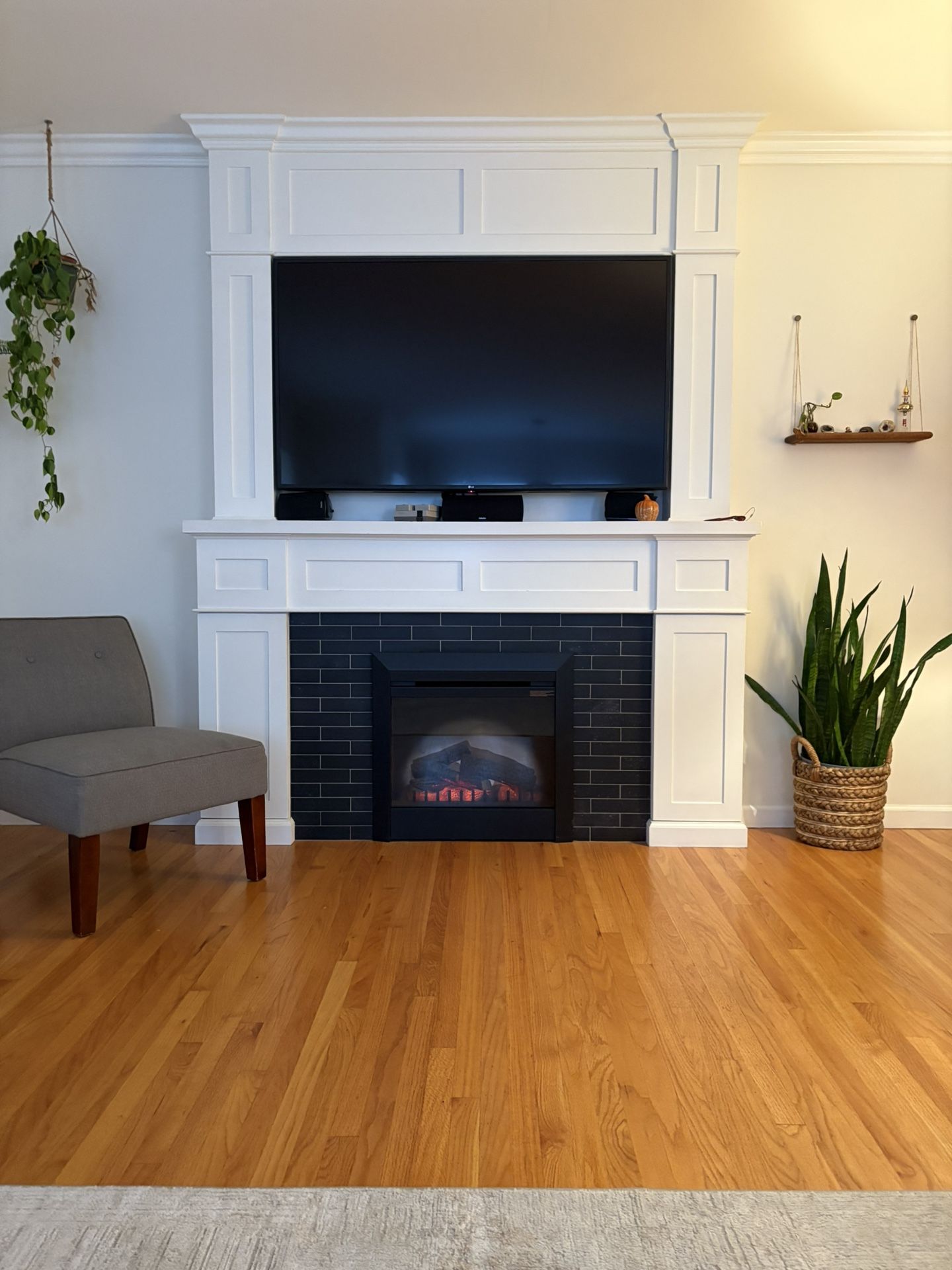 Electric fireplace and custom mantel