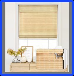 LazBlinds No Tools No Drill Cordless Bamboo Roman Shades, Privacy Window Treatment, Roll Up Bamboo Blinds for Window 21'' W x 64'' H, Natural