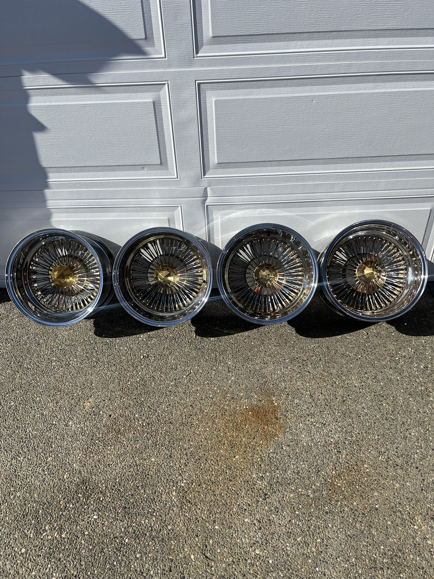 15x8 triple Gold Dayton wire wheels 72 spokes