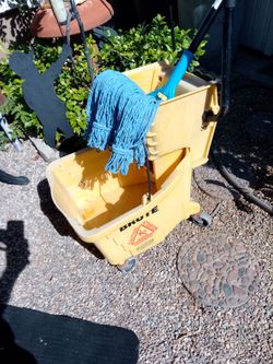 Commercial mop bucket and ringer with new mop frame and head