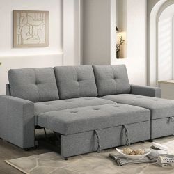 Brand New Gray Sectional Sofa With Pull-out Storage Sleeper 