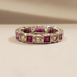 Sterling Silver Pink & White CZ Ring Size 7